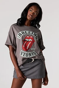 T-shirt surdimensionné délavé à imprimé Rolling Stones