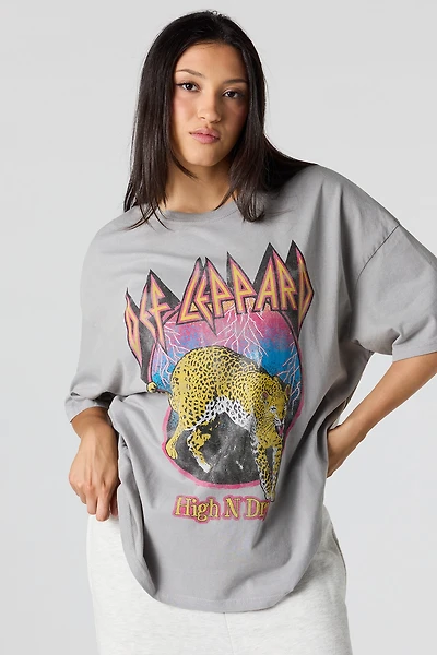 Def Leppard Graphic Washed Oversized T-Shirt