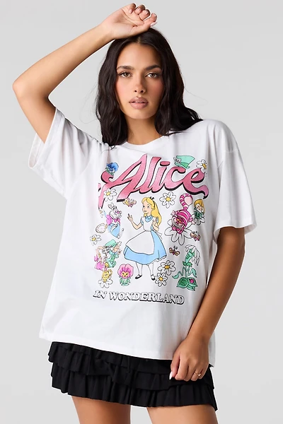 T-shirt de coupe garçonne à imprimé Alice Wonderland