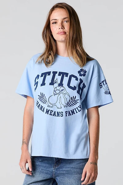 T-shirt coupe garçonne à imprimé Stitch Ohana Means Family