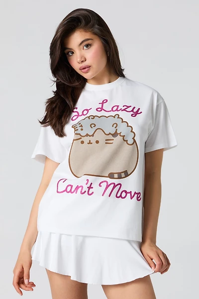 T-shirt coupe garçonne à imprimé Lazy Pusheen