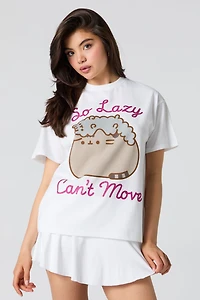 T-shirt coupe garçonne à imprimé Lazy Pusheen