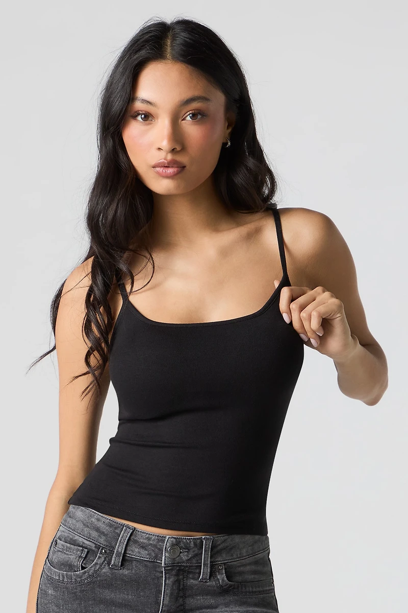 Ribbed Scoop Neck Cami with Built-in Cups
