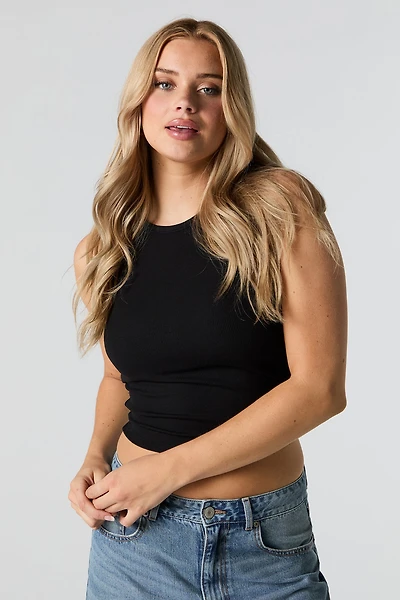 Débardeur côtelé à col montant