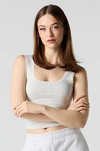 Ribbed Lace Trim Bow Tank