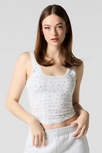 Ribbed Lace Trim Bow Tank