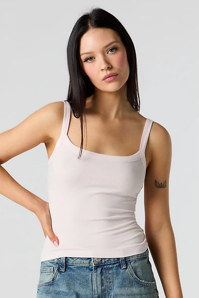 Débardeur côtelé à encolure carrée