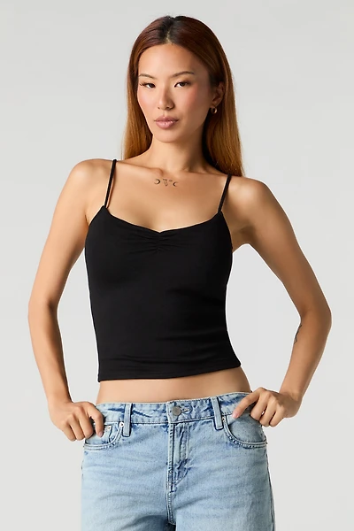 Cinched V-Neck Tank With Built-In Cups