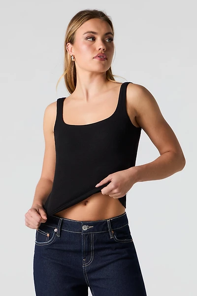 Ribbed Square Neck Tank with Built-In-Cups