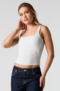 Ribbed Square Neck Tank with Built-In-Cups