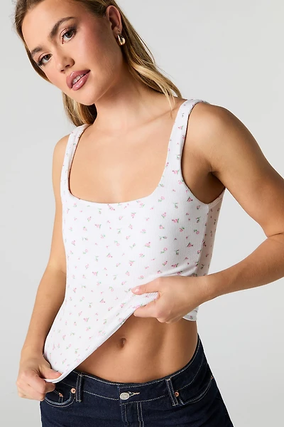 Ribbed Square Neck Tank with Built-In-Cups
