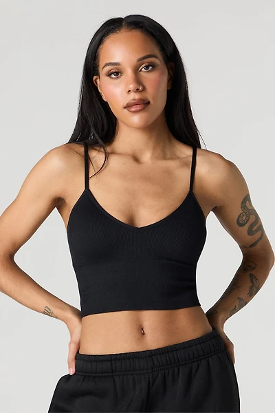 Seamless Ribbed V-Neck Cami with Built-In Cups