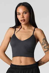 Seamless Ribbed V-Neck Cami with Built-In Cups