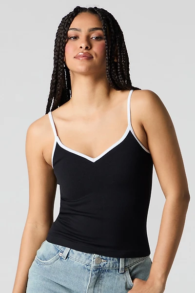 Seamless Ribbed Contrast V-Neck Tank