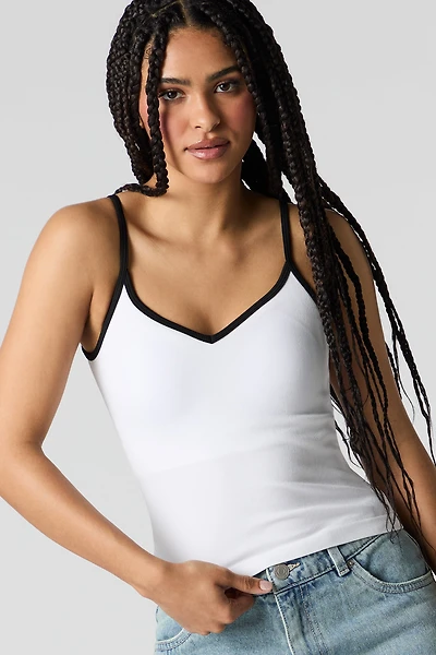Seamless Ribbed Contrast V-Neck Tank