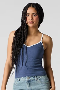 Débardeur côtelé sans couture contrastant à encolure en V