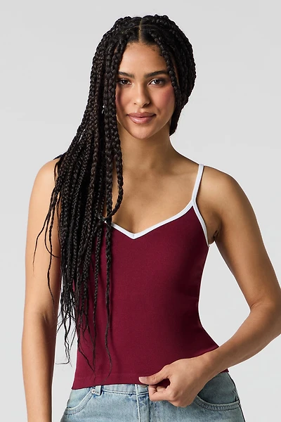 Seamless Ribbed Contrast V-Neck Tank