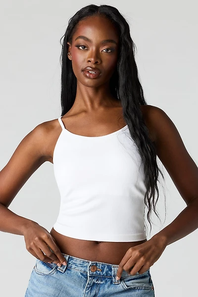 Débardeur côtelé sans couture ni soutien-gorge intégré avec encolure dégagée