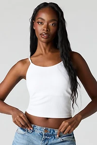 Débardeur côtelé sans couture ni soutien-gorge intégré avec encolure dégagée