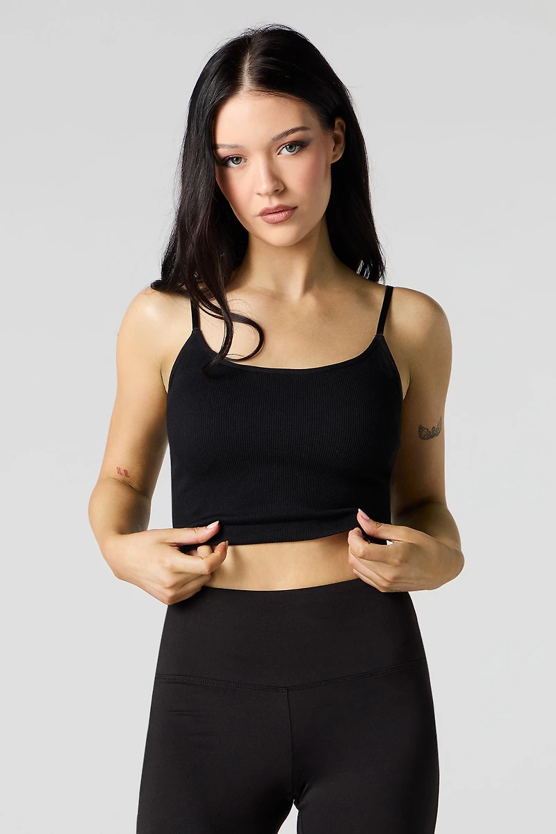 Seamless Ribbed Cropped Cami with Built-in Cups
