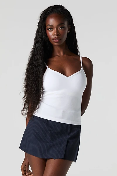 Camisole côtelée sans couture à bonnets intégrée et encolure en cur