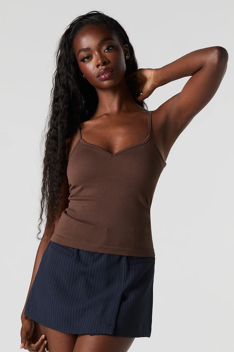 Camisole côtelée sans couture à bonnets intégrée et encolure en cur