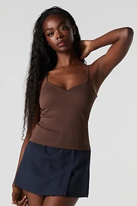 Camisole côtelée sans couture à bonnets intégrée et encolure en cur