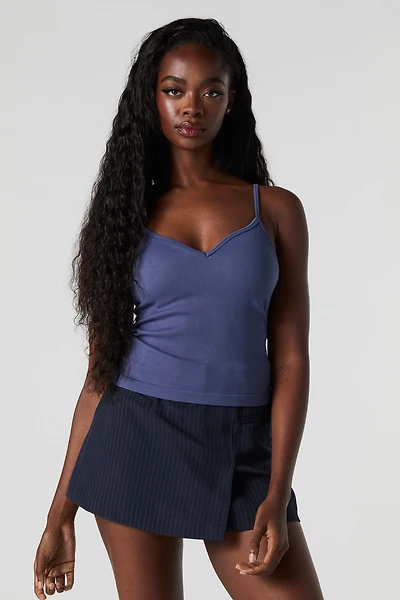 Camisole côtelée sans couture à bonnets intégrée et encolure en cur
