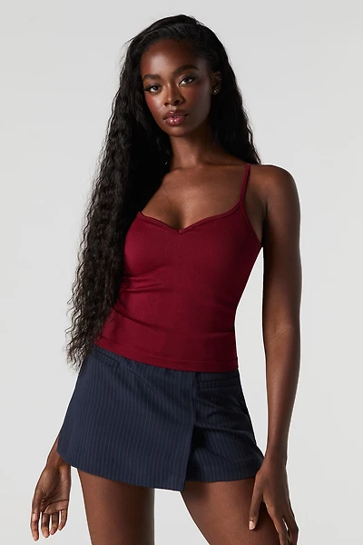 Seamless Ribbed Sweetheart Tank with Built-In Cups