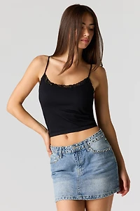 Seamless Ribbed Lace Trim Cami