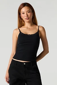 Camisole côtelée à bonnets intégrés avec bordure en dentelle