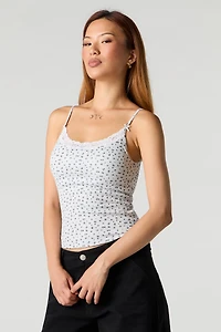 Camisole côtelée à bonnets intégrés avec bordure en dentelle