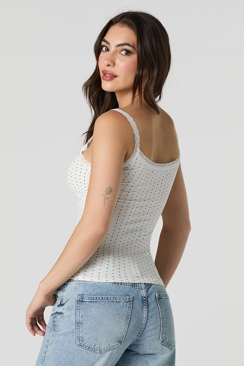 Camisole côtelée avec bonnets intégrés et garniture en dentelle