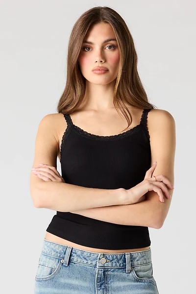 Ribbed Scoop Neck Lace Tank