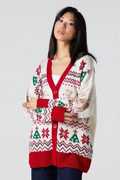 Fair Isle Jacquard Knit Christmas Cardigan