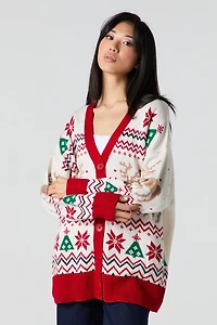 Fair Isle Jacquard Knit Christmas Cardigan