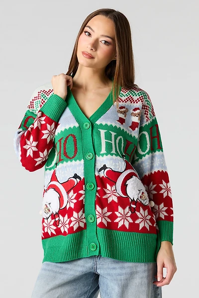 Santa Jacquard Knit Christmas Cardigan