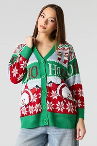 Santa Jacquard Knit Christmas Cardigan