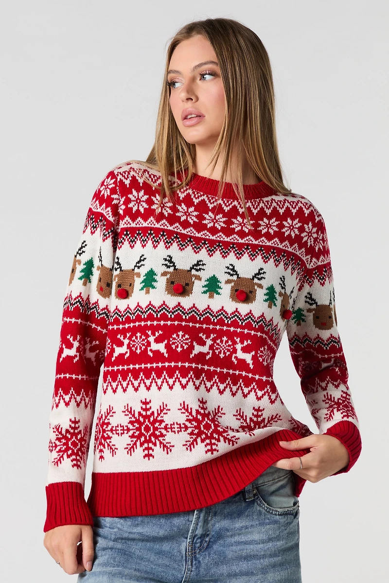 Christmas Fair Isle Knit Pom Sweater