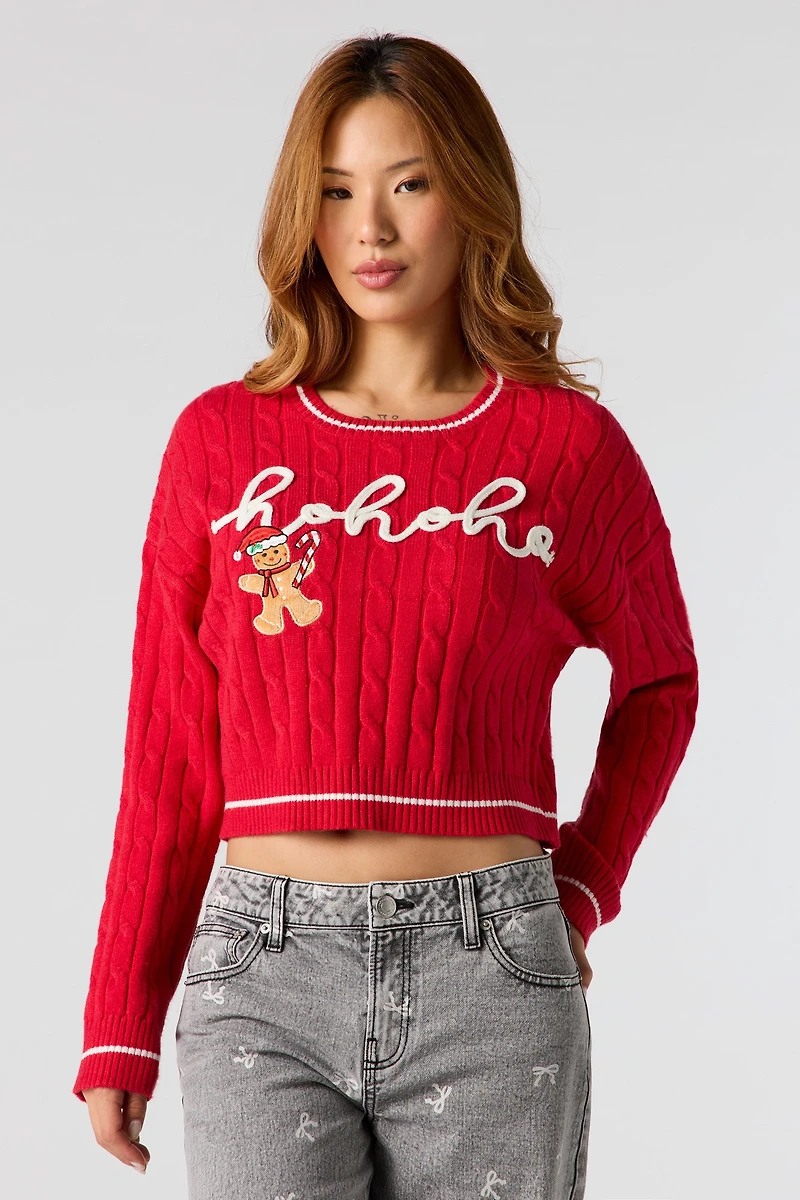 Ho Embroidered Christmas Sweater