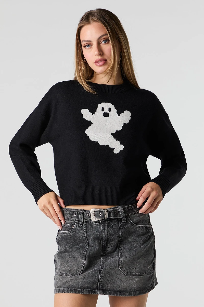 Chandail surdimensionné en tricot de jacquard à imprimé Halloween