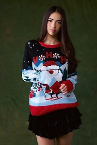 Skiing Santa Christmas Sweater
