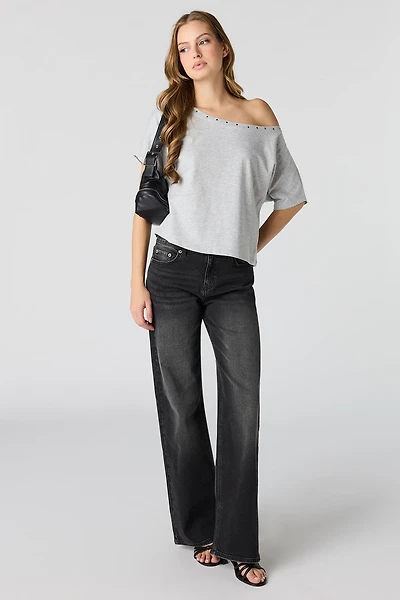 Paris Stretch High Rise Wide Leg Washed Black Jean