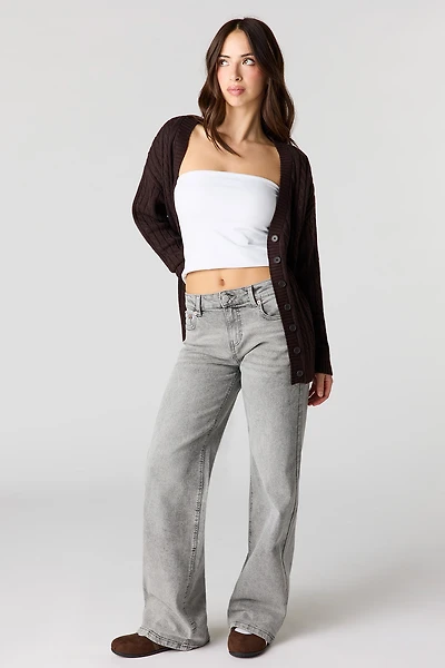 Paris Stretch High Rise Wide Leg Grey Jean