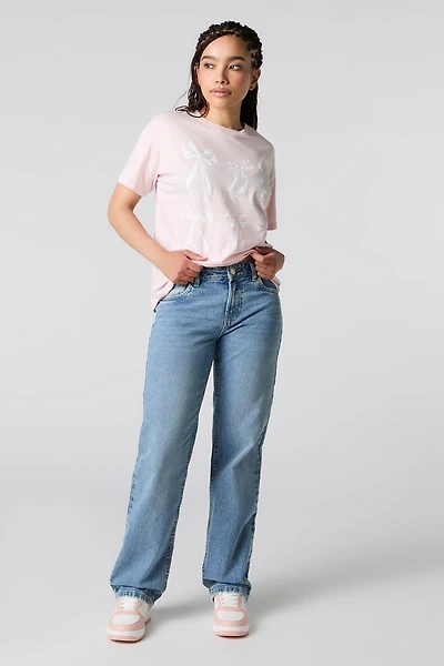 Jean mi-taille à jambe droite