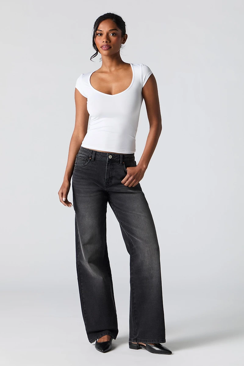 Jean extensible à jambe large noir