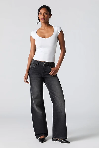 Jean extensible à jambe large noir