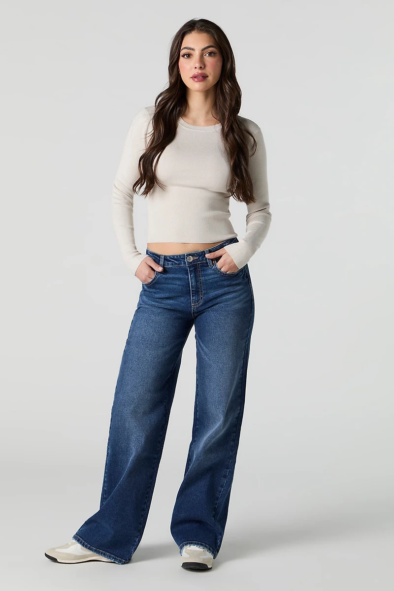 Jean extensible à jambe large fonc