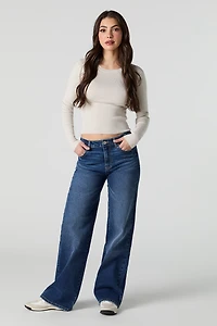 Jean extensible à jambe large fonc