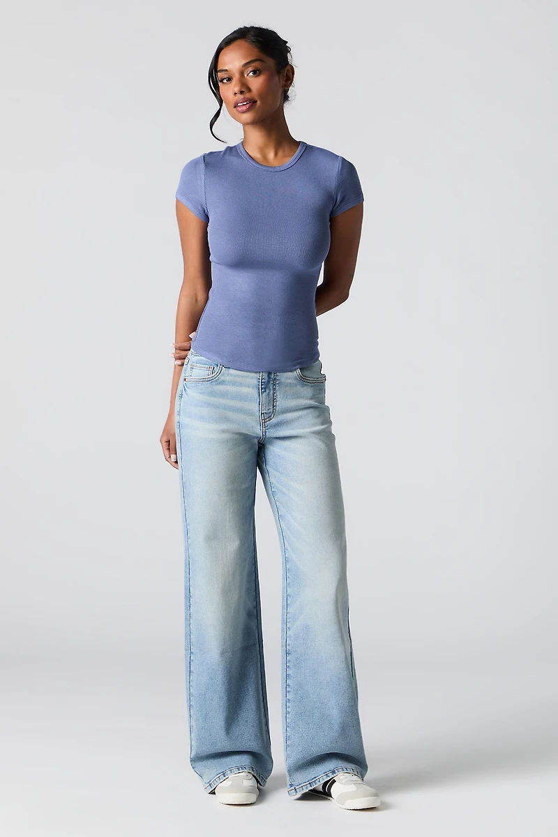 Jean extensible à jambe large délavé pâle